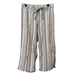 Caslon Striped Linen Blend Frayed Hem Pull On Capri Pants Women’s Size Small